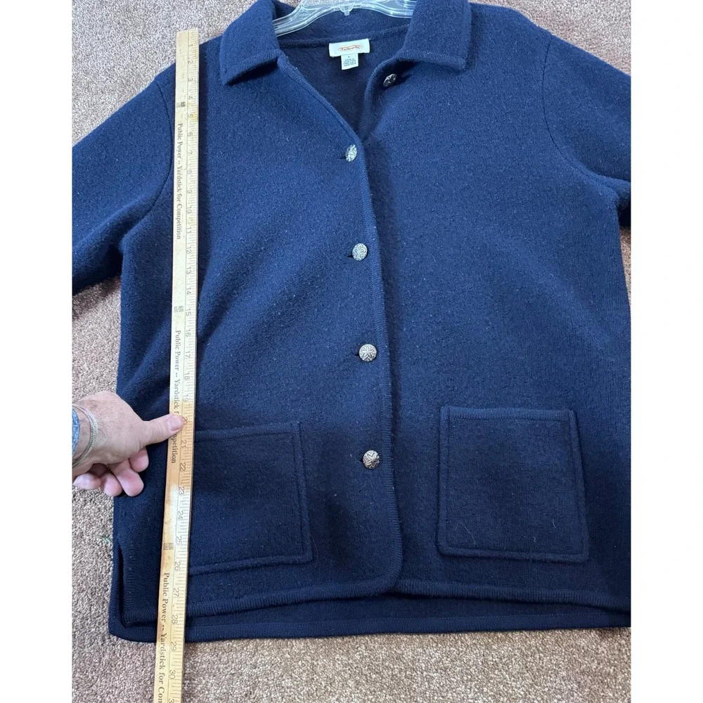 Talbots‎ Women Navy Blue Button Front Cardigan Sweater Large Collared Pockets